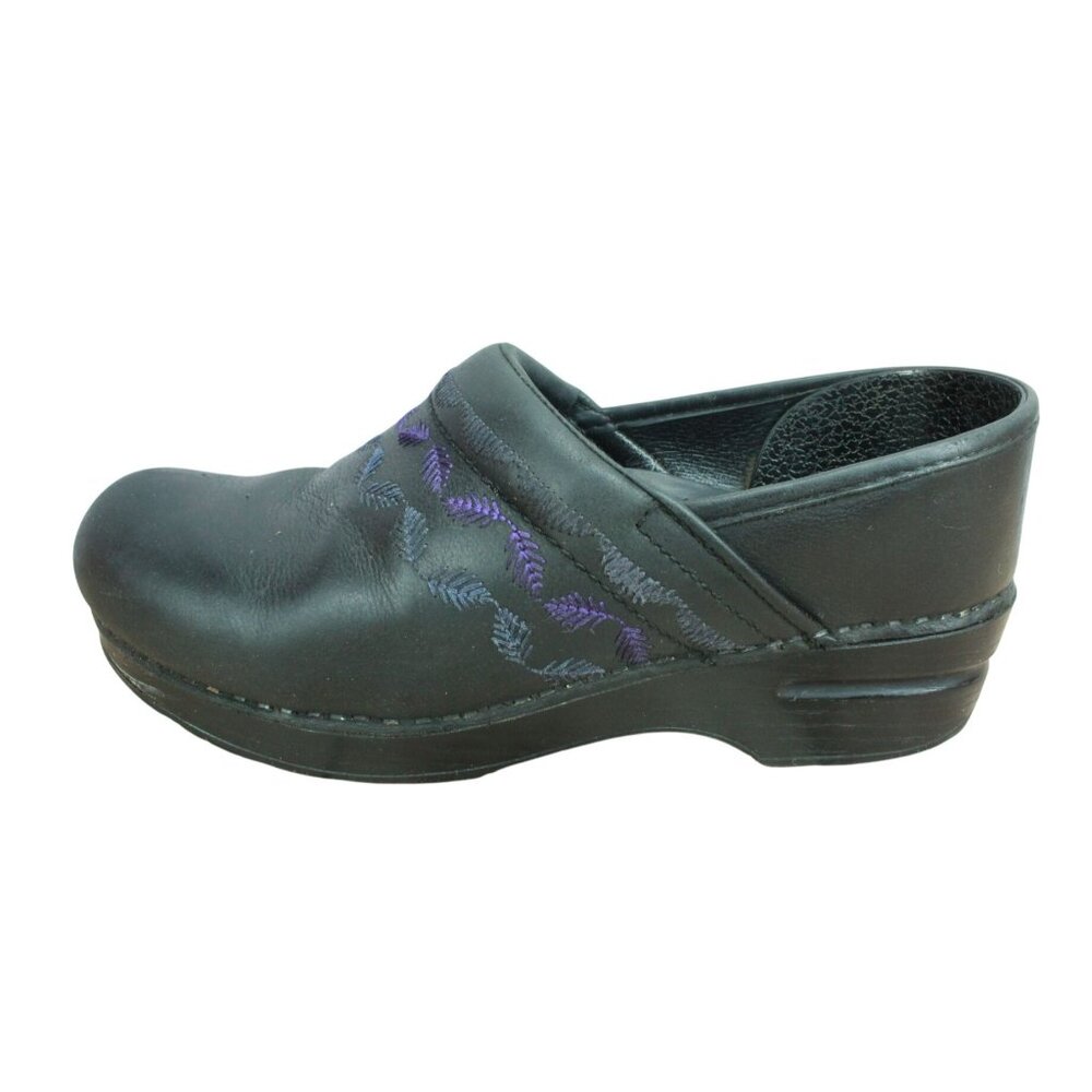 Dansko Women's Size 39 US 9 Slip-On Clogs Shoes Black Leather Embroidered